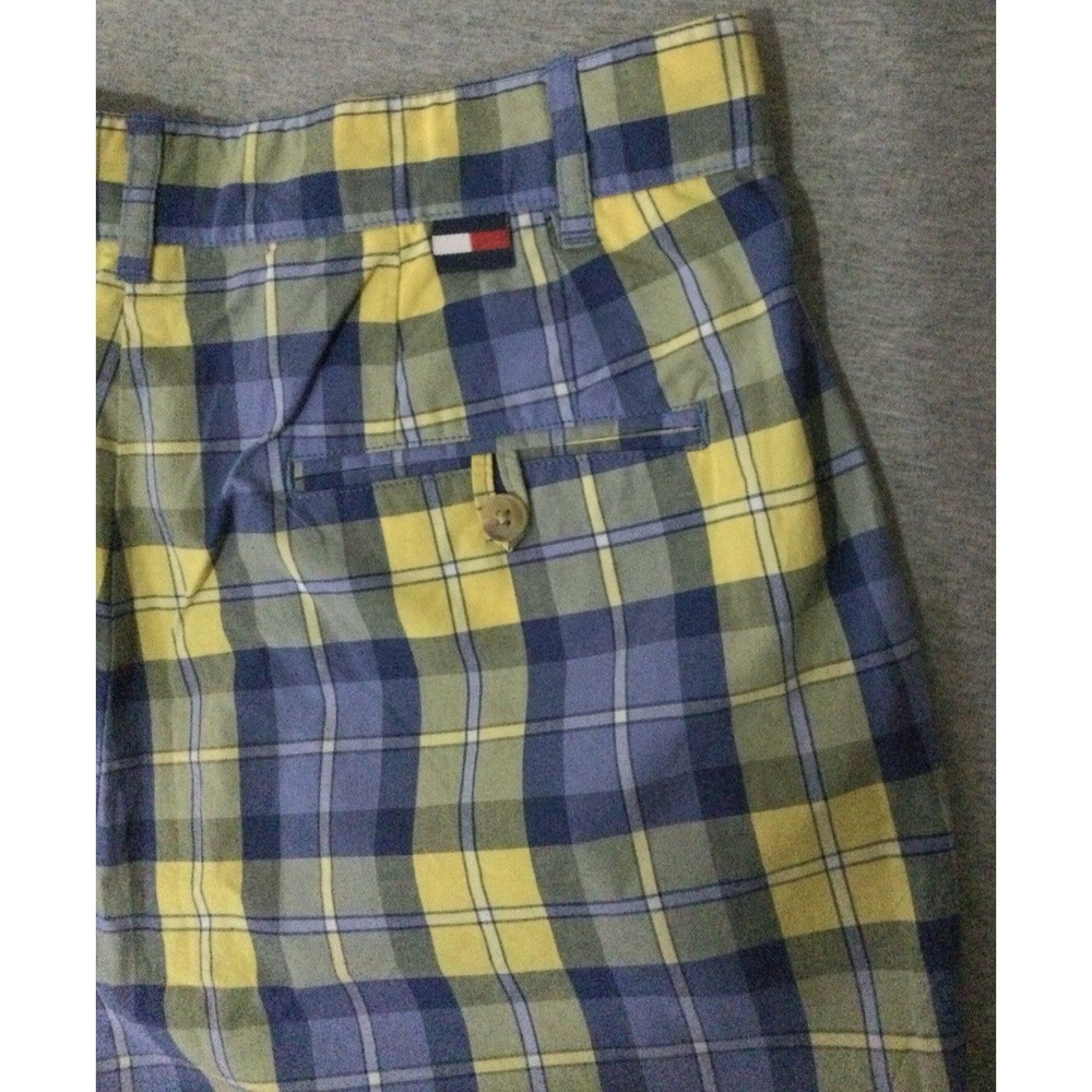 Vtg Tommy Hilfiger Plaid Shorts Womens Size 1 Blue Yellow Pleated Cotton Y2K NWT - Picture 6 of 16